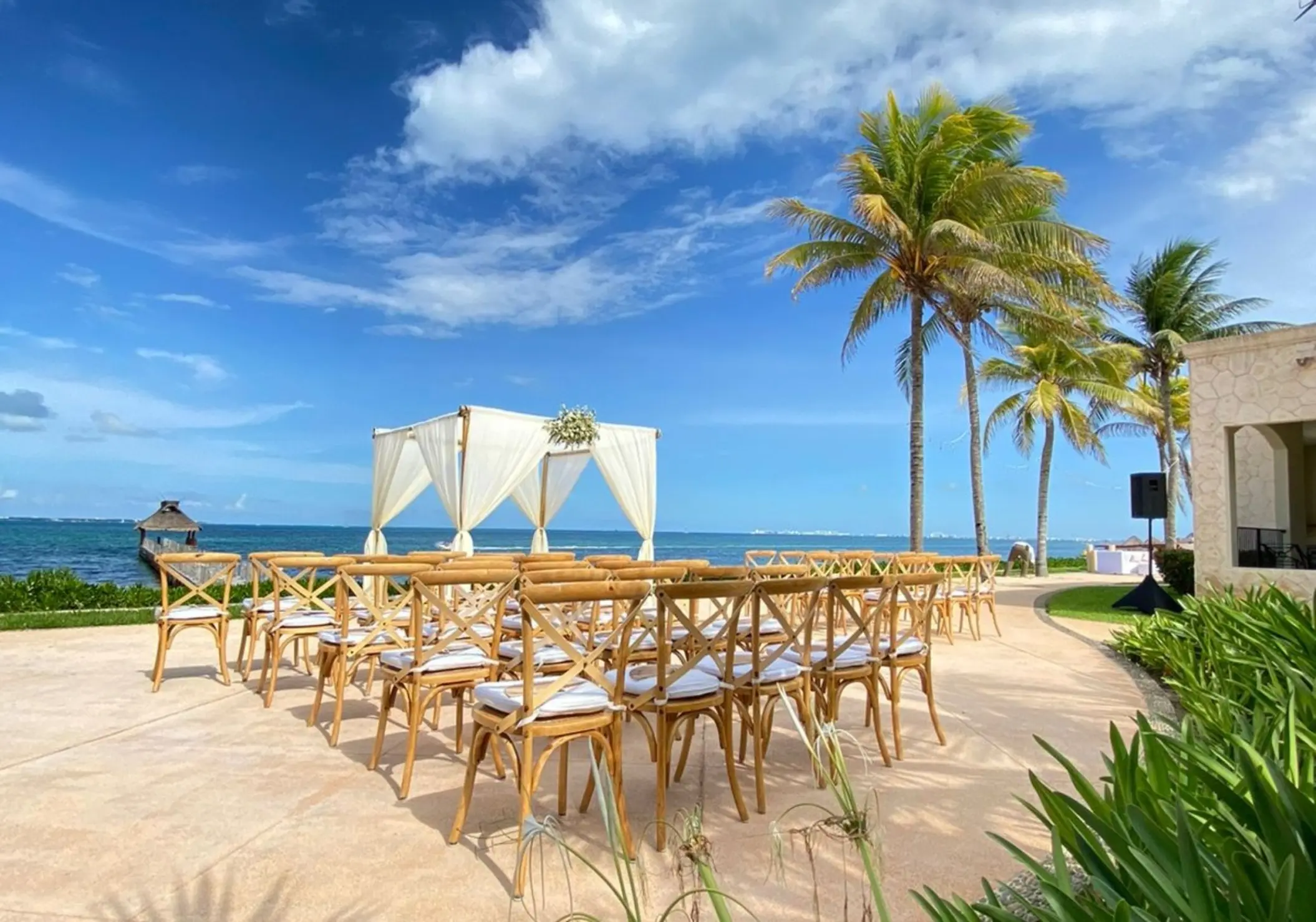 Terraza Casona wedding ceremony setup at Villa del Palmar, Cancun
