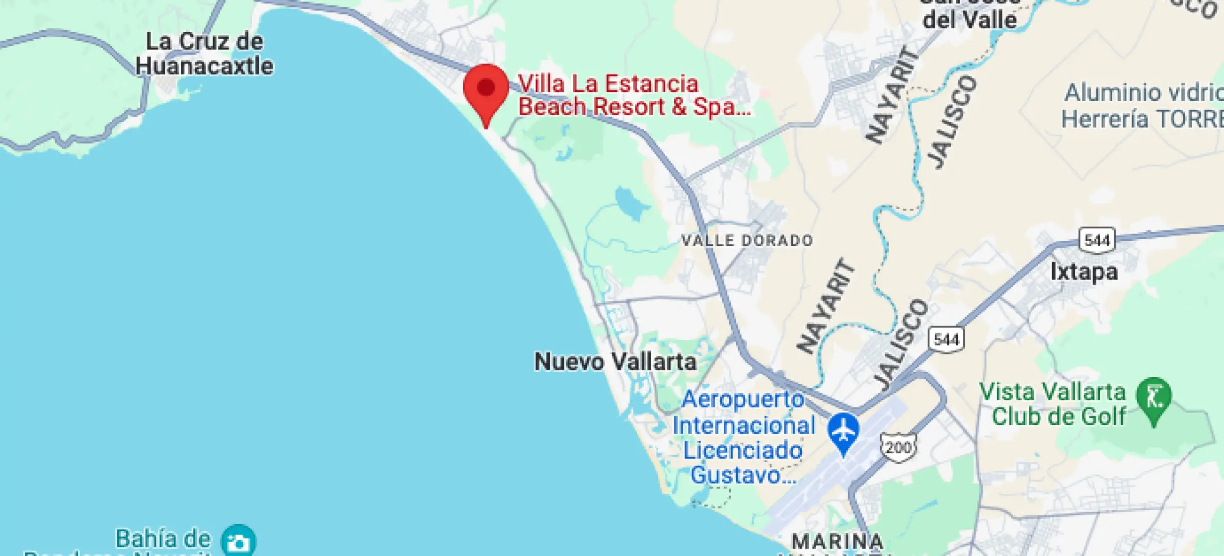 Map showing the location of Villa La Estancia Riviera Nayarit on Banderas Bay, Puerto Vallarta