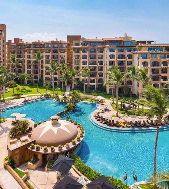 Villa La Estancia Riviera Nayarit lagoon pool and palm tree grounds, Puerto Vallarta