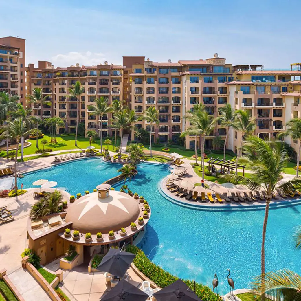 Villa La Estancia Riviera Nayarit lagoon pool and palm tree grounds, Puerto Vallarta