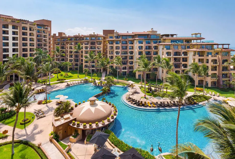 Villa La Estancia Riviera Nayarit lagoon pool and palm tree grounds, Puerto Vallarta