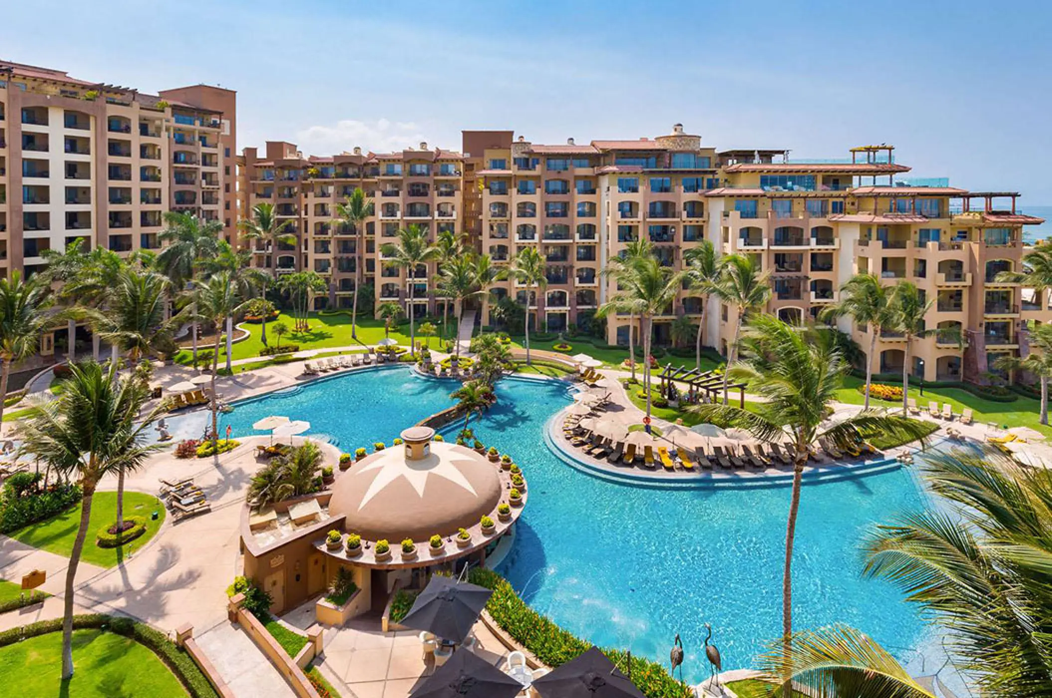Villa La Estancia Riviera Nayarit lagoon pool and palm tree grounds, Puerto Vallarta