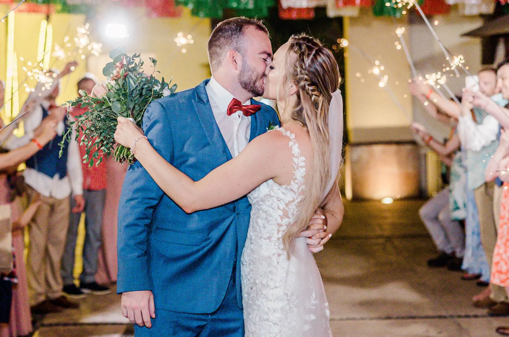 Couple kissing during a sparkler send-off at Villa La Estancia Riviera Nayarit, Puerto Vallarta