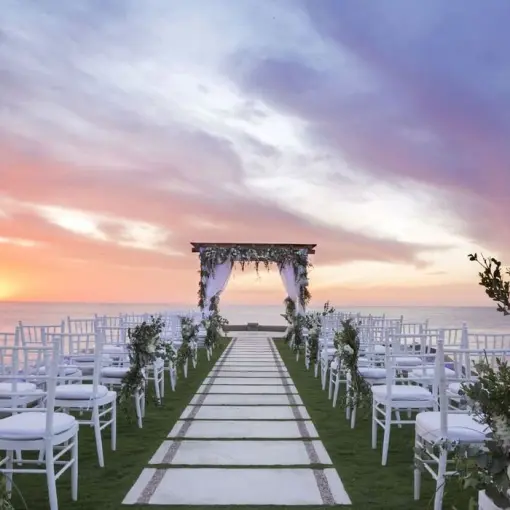 Jetty wedding ceremony setup at sunset, Villa Premiere Boutique Hotel, Puerto Vallarta