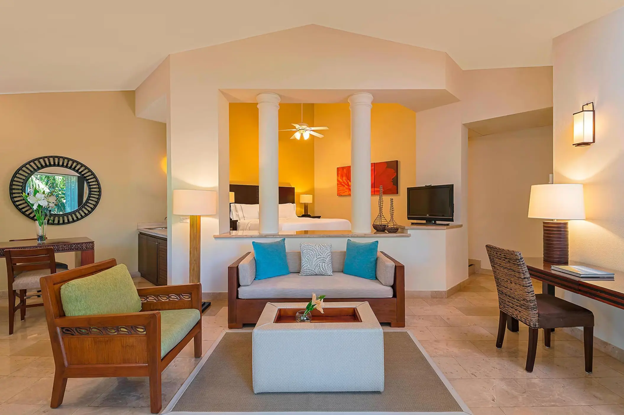 Deluxe Junior Suite living area and partial bedroom view at Westin Reserva Conchal, Liberia