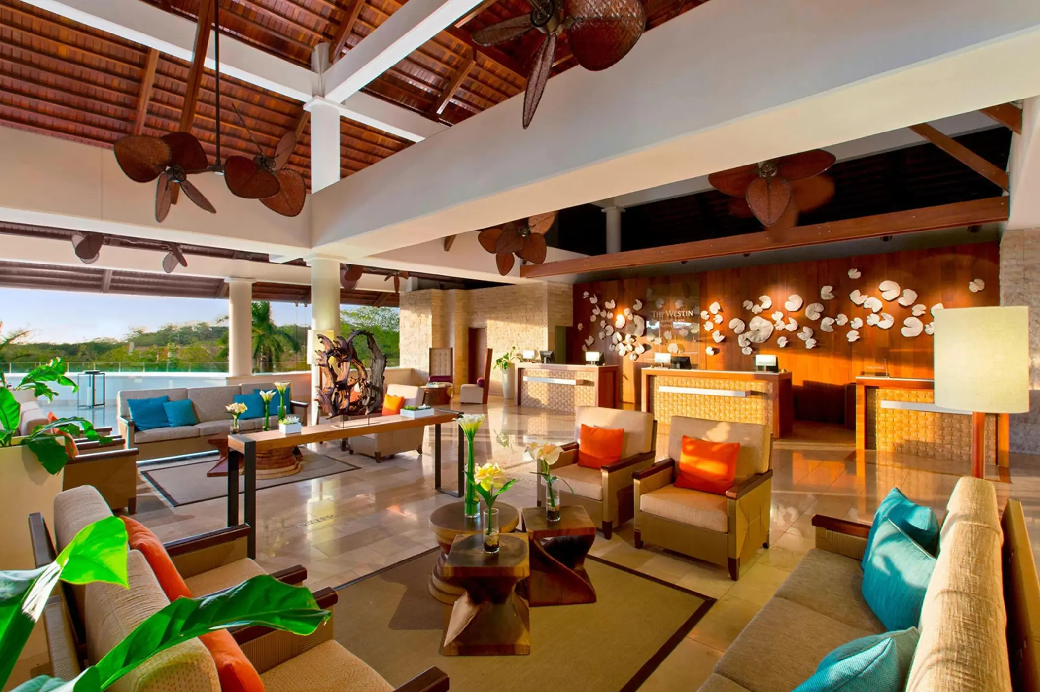 Open-air lobby and front desk area at Westin Reserva Conchal, Liberia