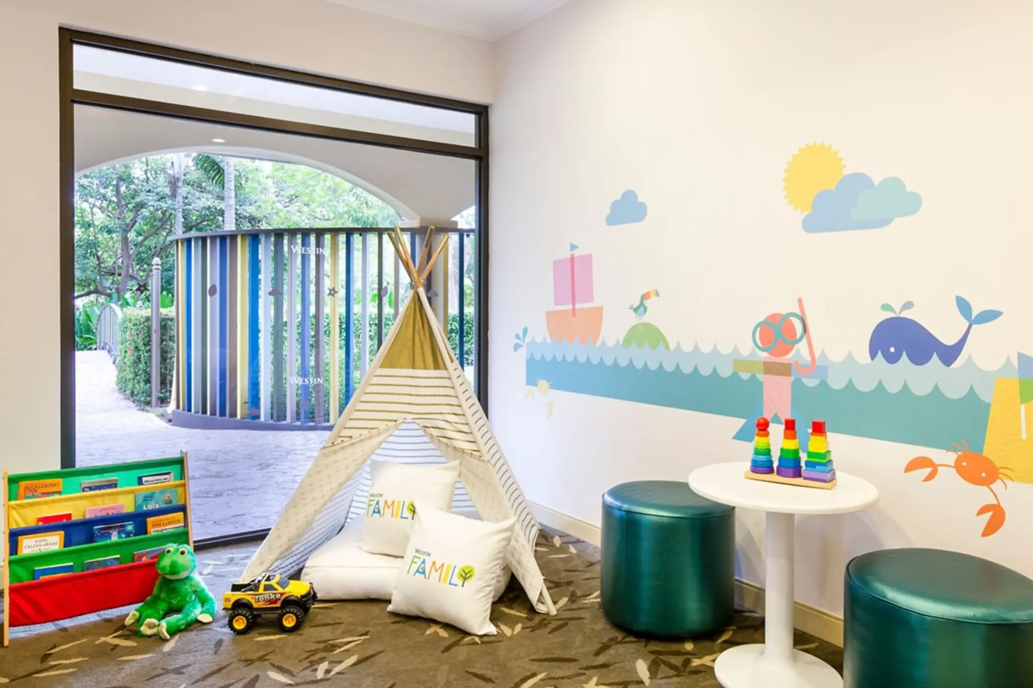 Kids club with play teepee and mural at Westin Reserva Conchal, Liberia