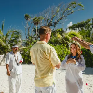 Traditional Mayan wedding ceremony on the beach at Hotel Xcaret Arte, Riviera Maya