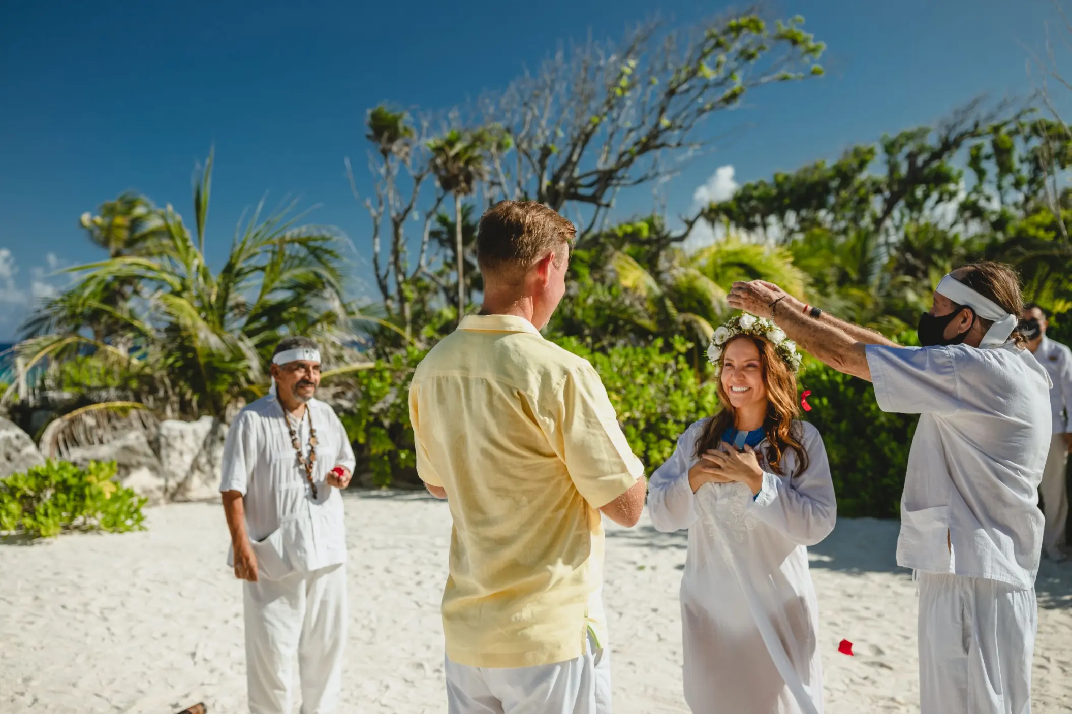 Traditional Mayan wedding ceremony on the beach at Hotel Xcaret Arte, Riviera Maya