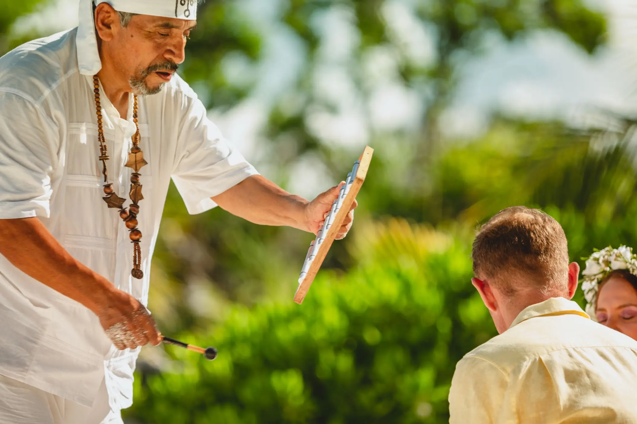 Traditional Mayan wedding ceremony performed for a couple at Hotel Xcaret Arte, Riviera Maya