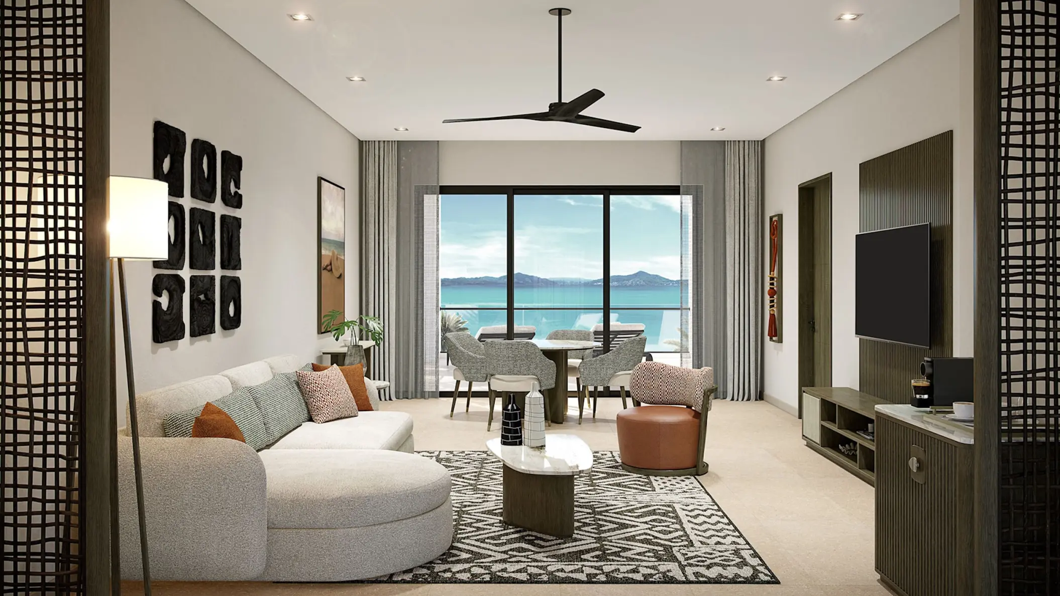 Modern suite living room at Zemi Miches overlooking the ocean, Punta Cana