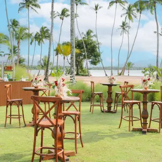 Cocktail hour reception set up on the lawn at Zemi Miches, Punta Cana