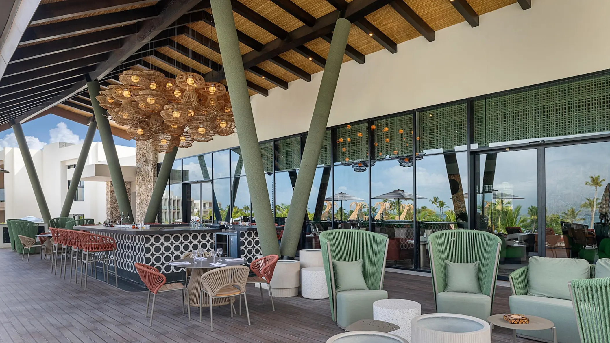 The Royal Palm poolside bar and terrace lounge at Zemi Miches, Punta Cana