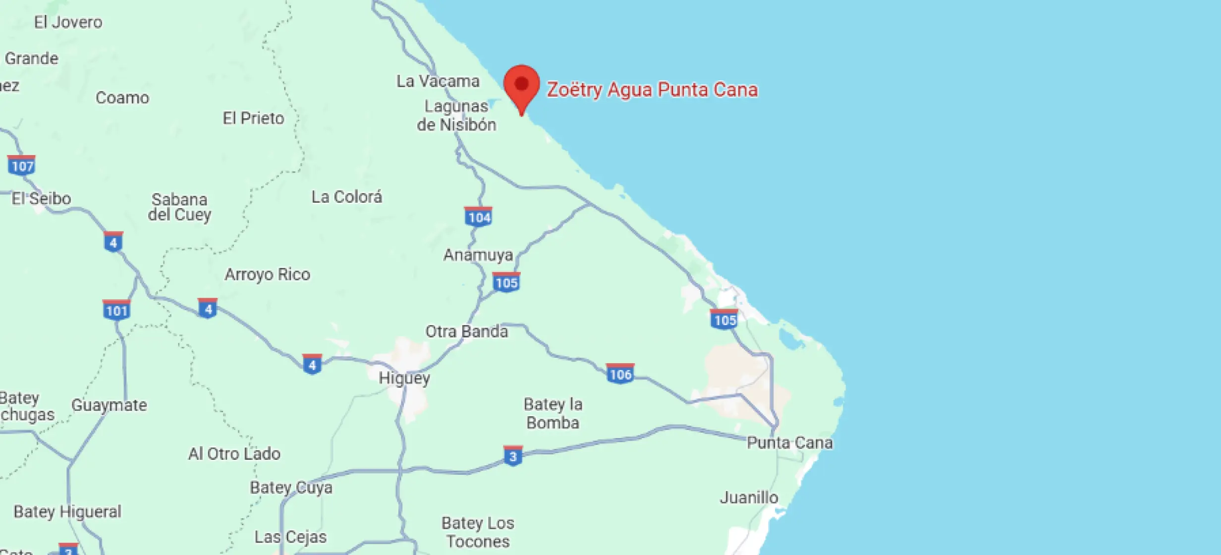 map showing location of zoetry agua punta cana