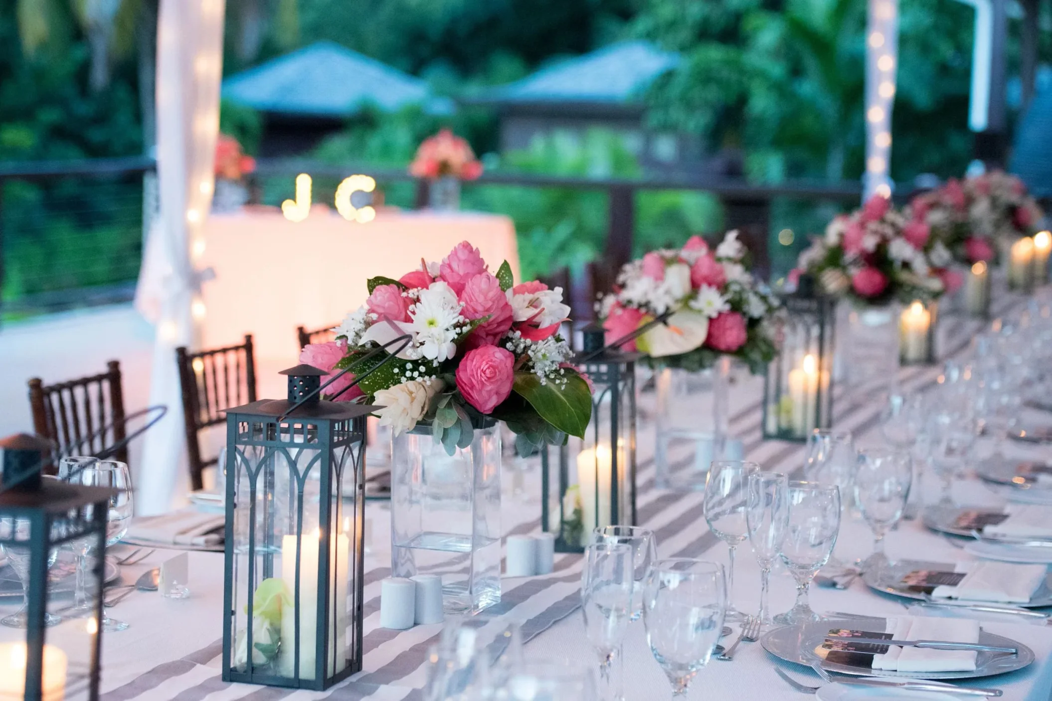 boudreau terrace wedding reception setup at Zoetry Marigot Bay St. Lucia