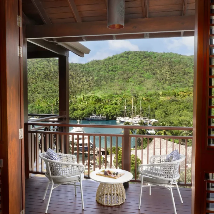 junior suite bay view balcony at Zoetry Marigot Bay St. Lucia
