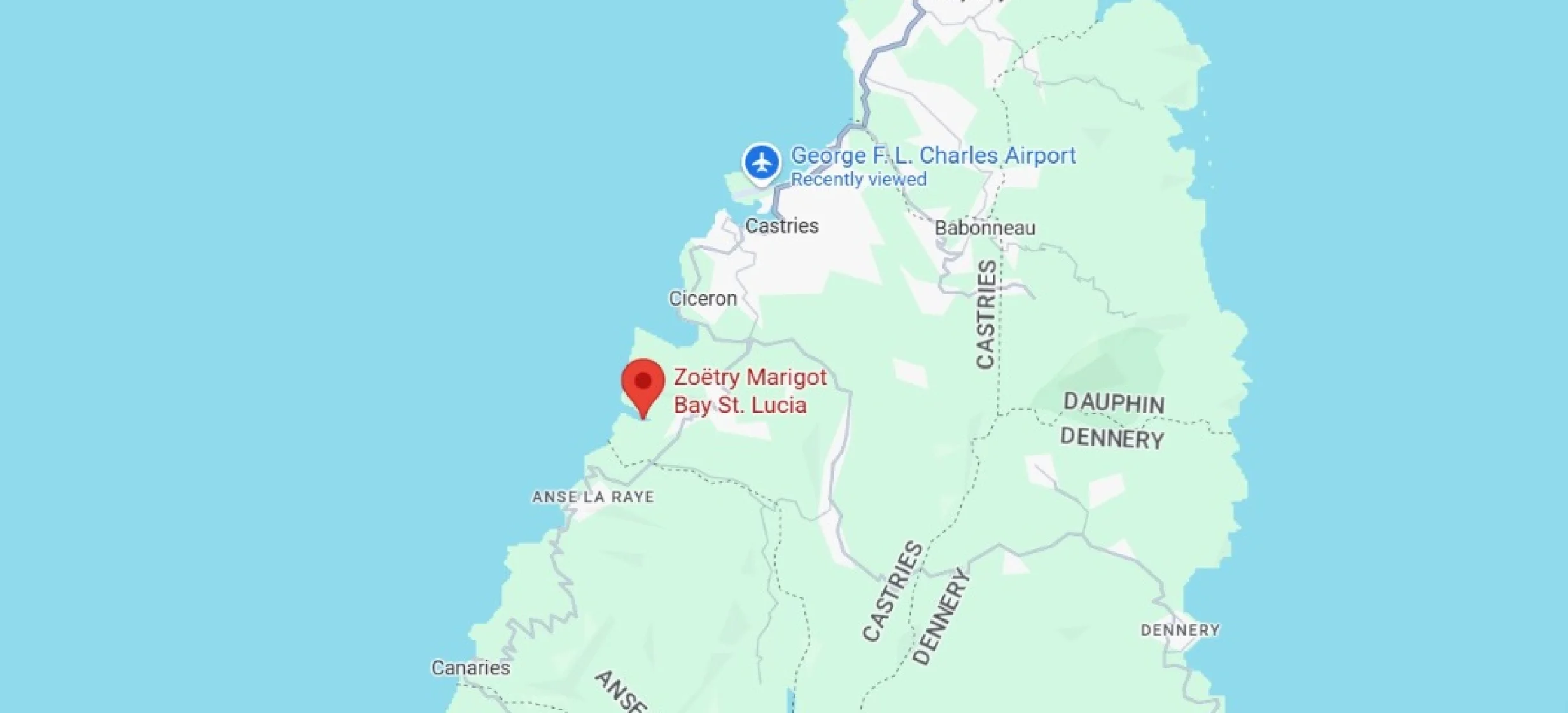 map showing location of Zoetry Marigot Bay in St. Lucia