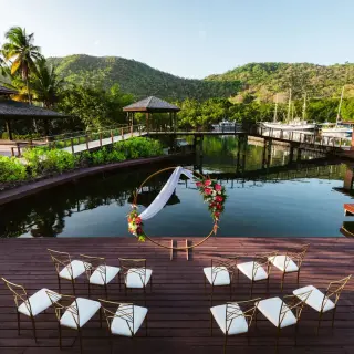 Palm Pavilion deck wedding ceremony at Zoetry Marigot Bay, Castries