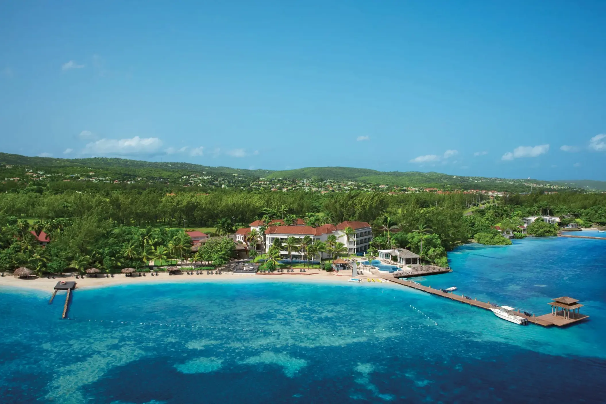 Aerial view of Zoetry Montego Bay and its private beach pier, Montego Bay
