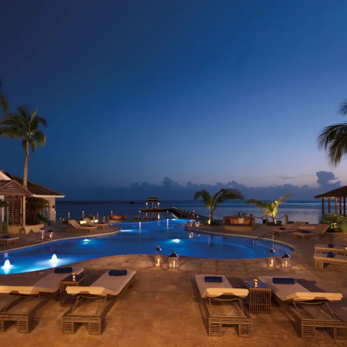 main pool at dusk at Zoetry Montego Bay