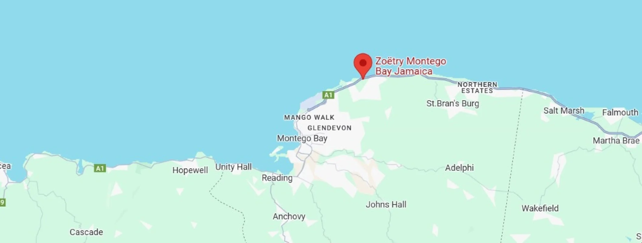map showing location of Zoetry Montego Bay in Jamaica
