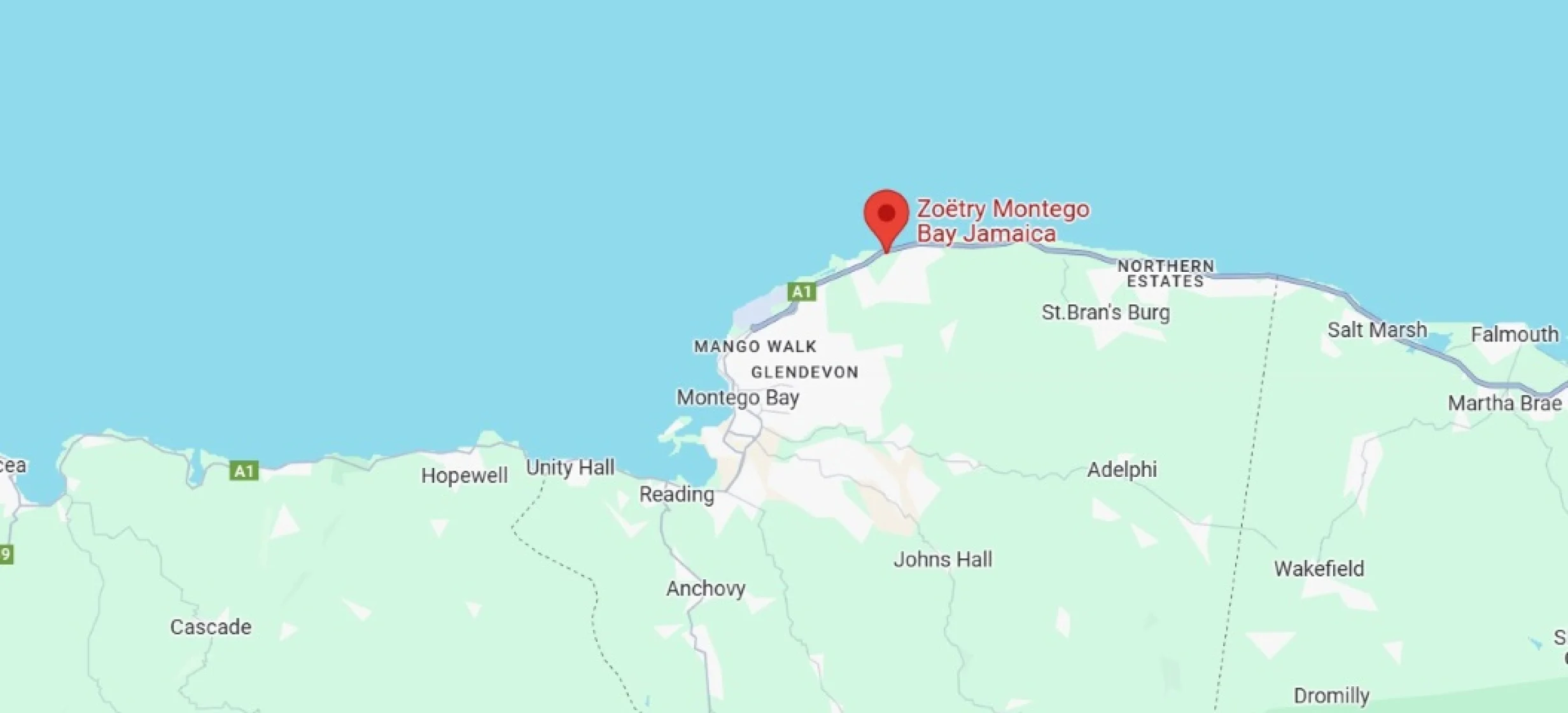 map showing location of Zoetry Montego Bay in Jamaica