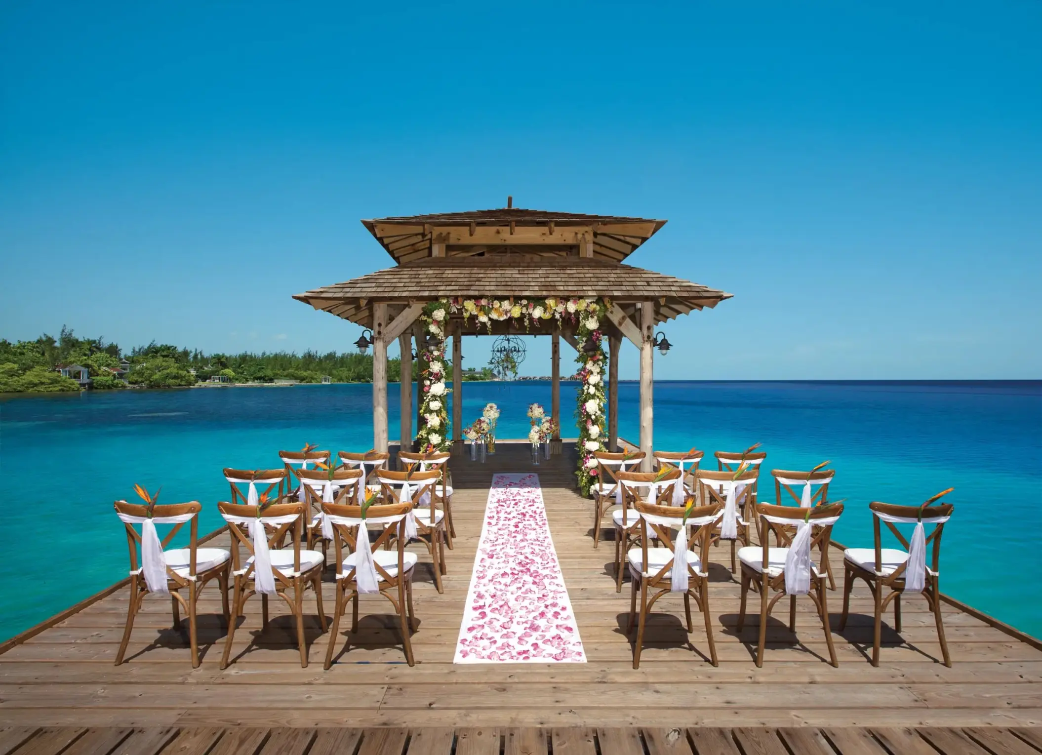 Overwater gazebo wedding ceremony at Zoetry Montego Bay, Montego Bay