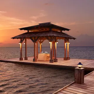 Pier gazebo wedding venue at Zoetry Montego Bay at sunset, Montego Bay