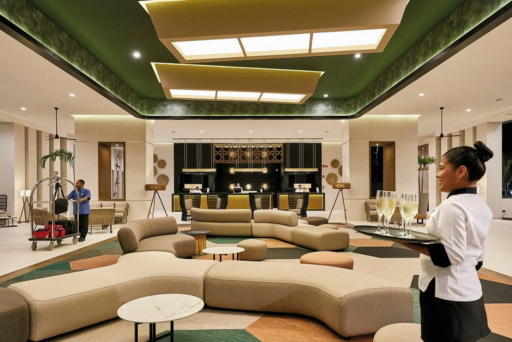 Modern lobby and lounge area at Riu Palace Baja California, Cabo San Lucas