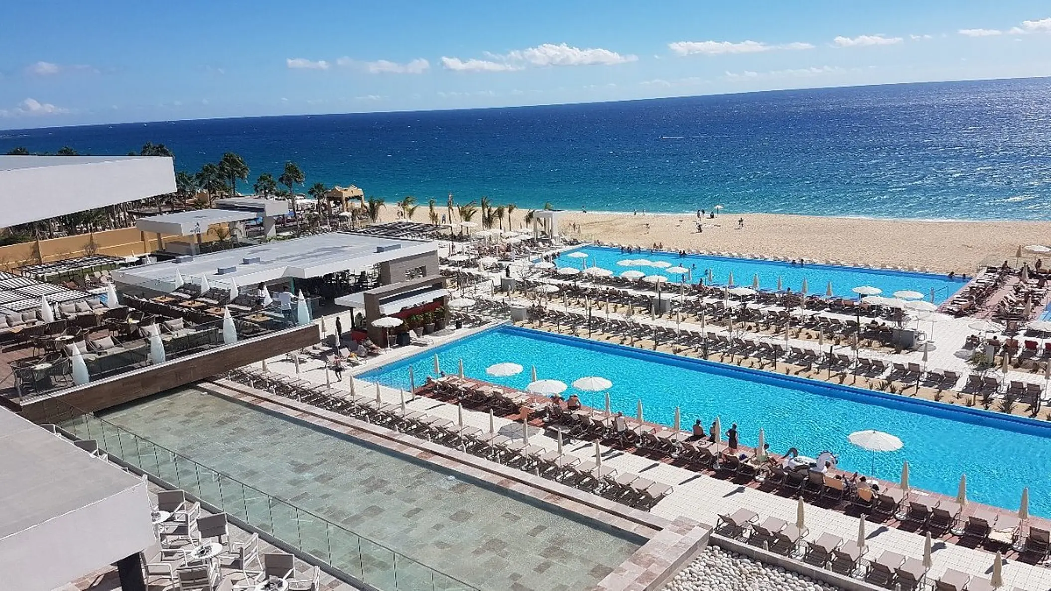 Riu Palace Baja California main pools and beach view, Cabo San Lucas