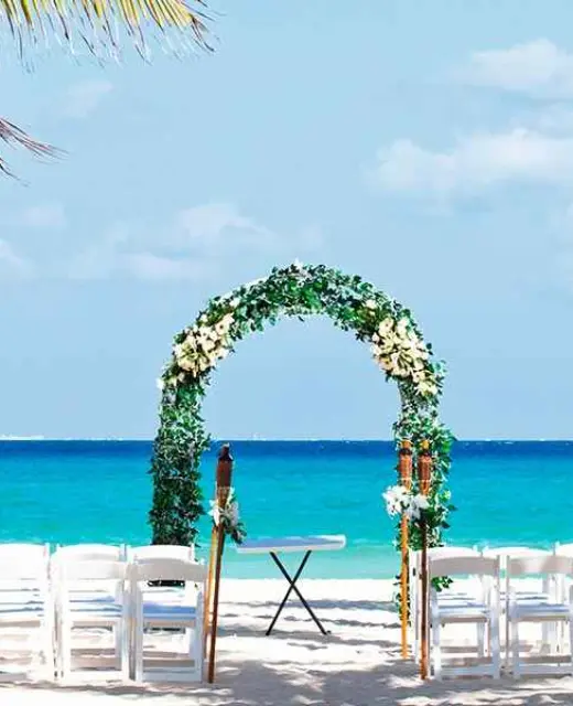 Ceremony decor on the beach at Riu Palace Mexico