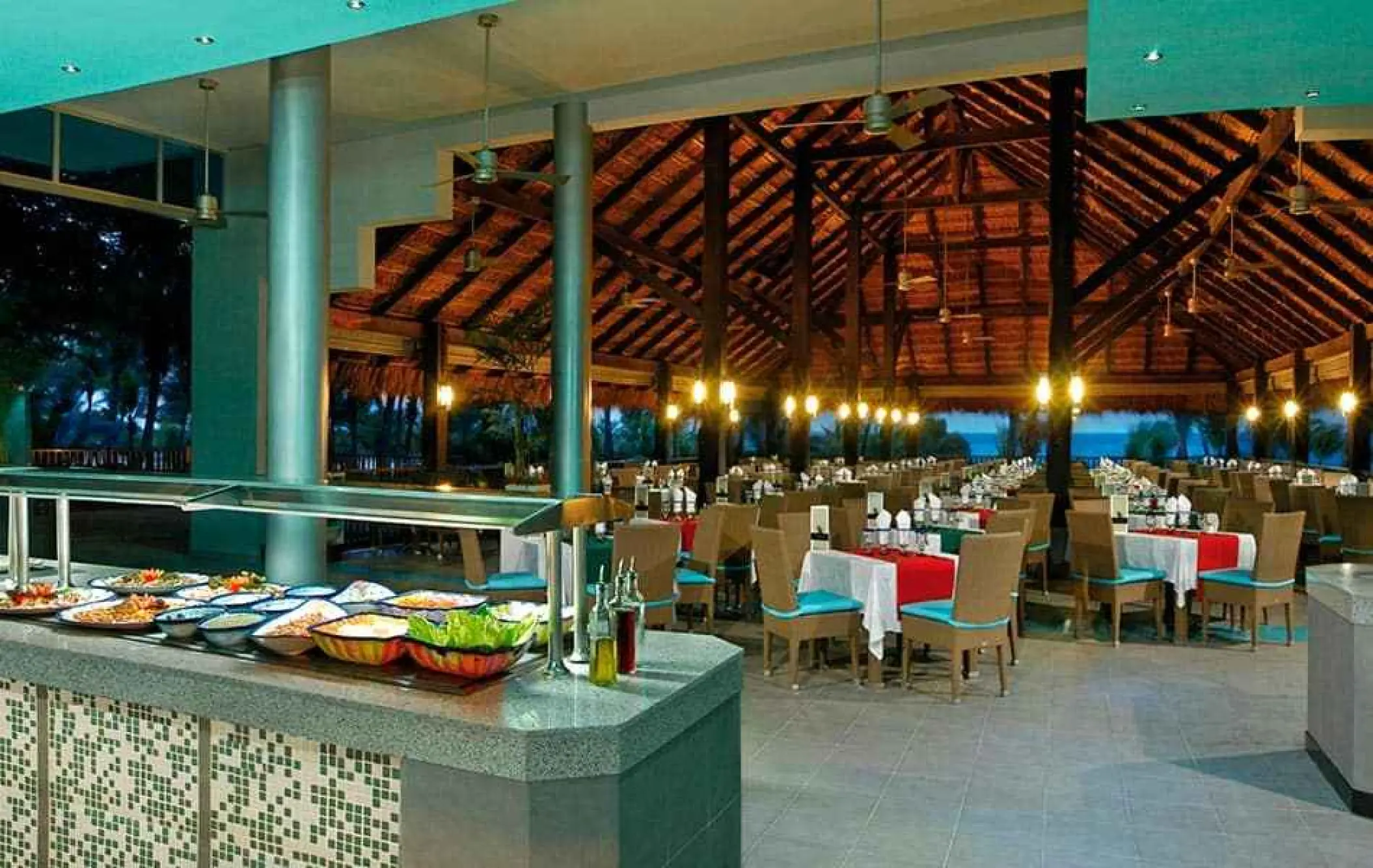 Buffet station and open-air dining area at Riu Yucatan, Playa Del Carmen