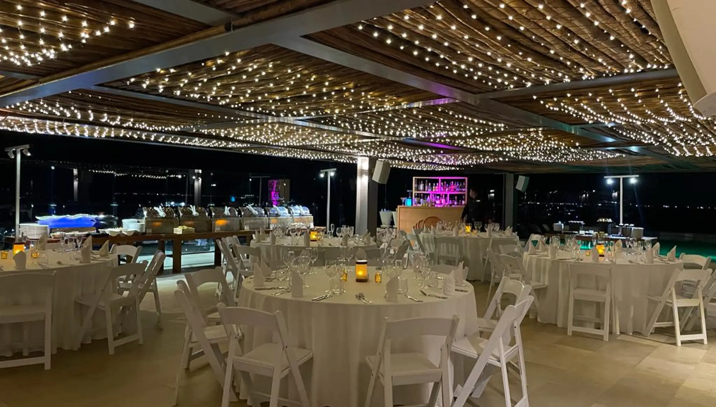 Buffet reception on Infinity Pool Rooftop Venue at Dreams Vista Cancun Golf and Spa