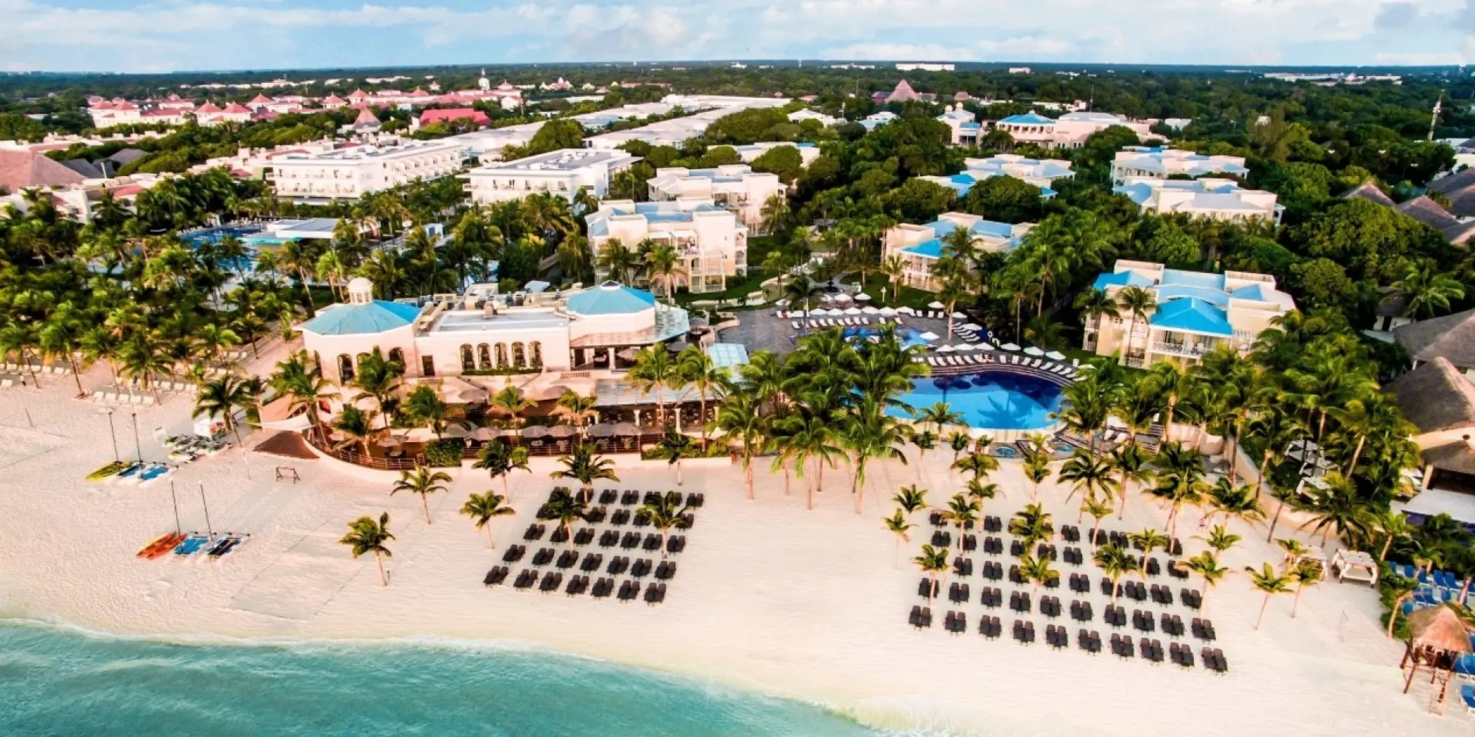 Aerial view of Royal Hideaway Playacar beachfront and pools, Playa Del Carmen
