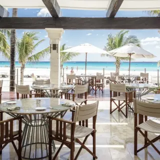 Open-air restaurant terrace with ocean views at Royal Hideaway Playacar, Playa Del Carmen