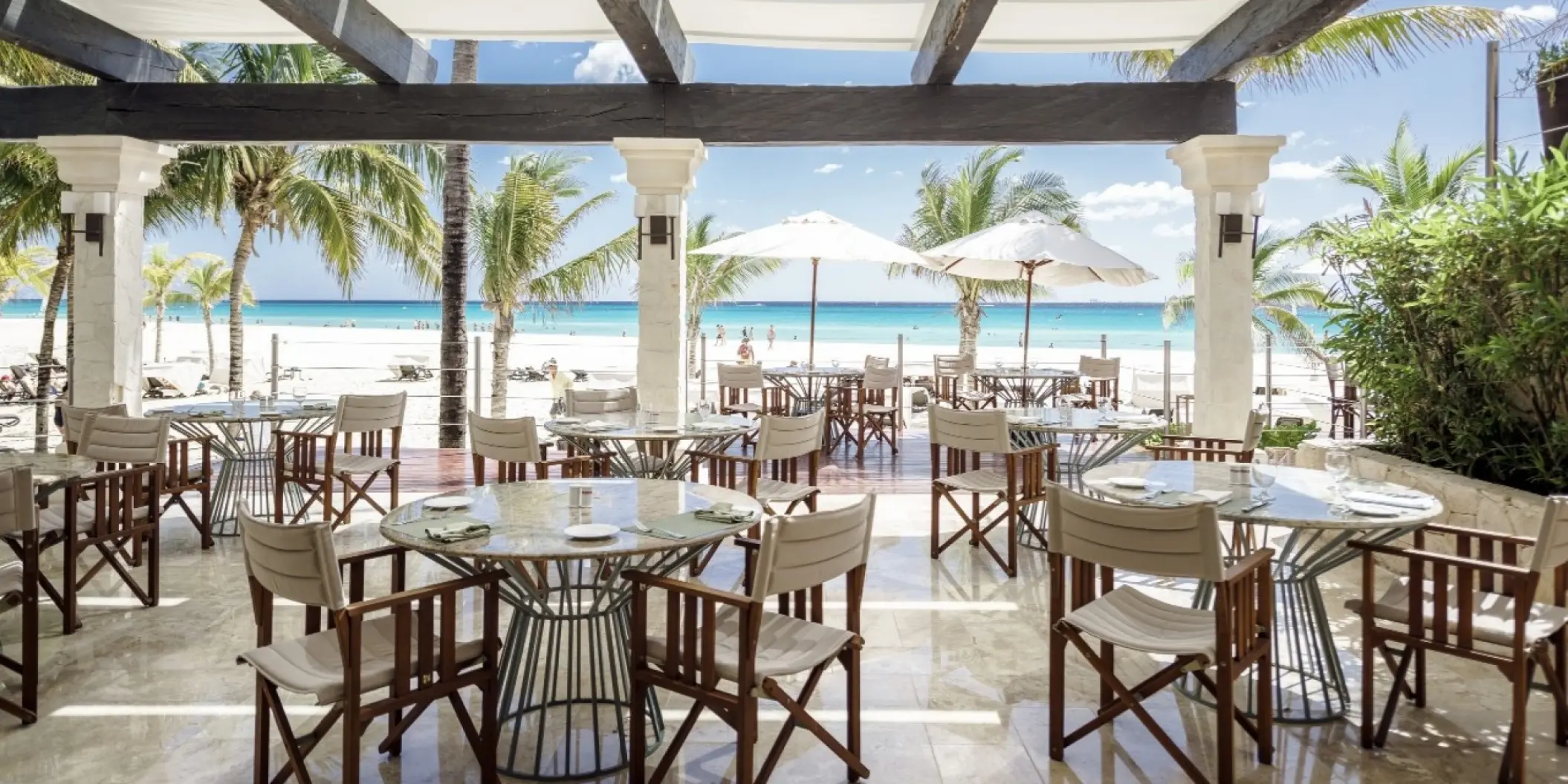 Open-air restaurant terrace with ocean views at Royal Hideaway Playacar, Playa Del Carmen