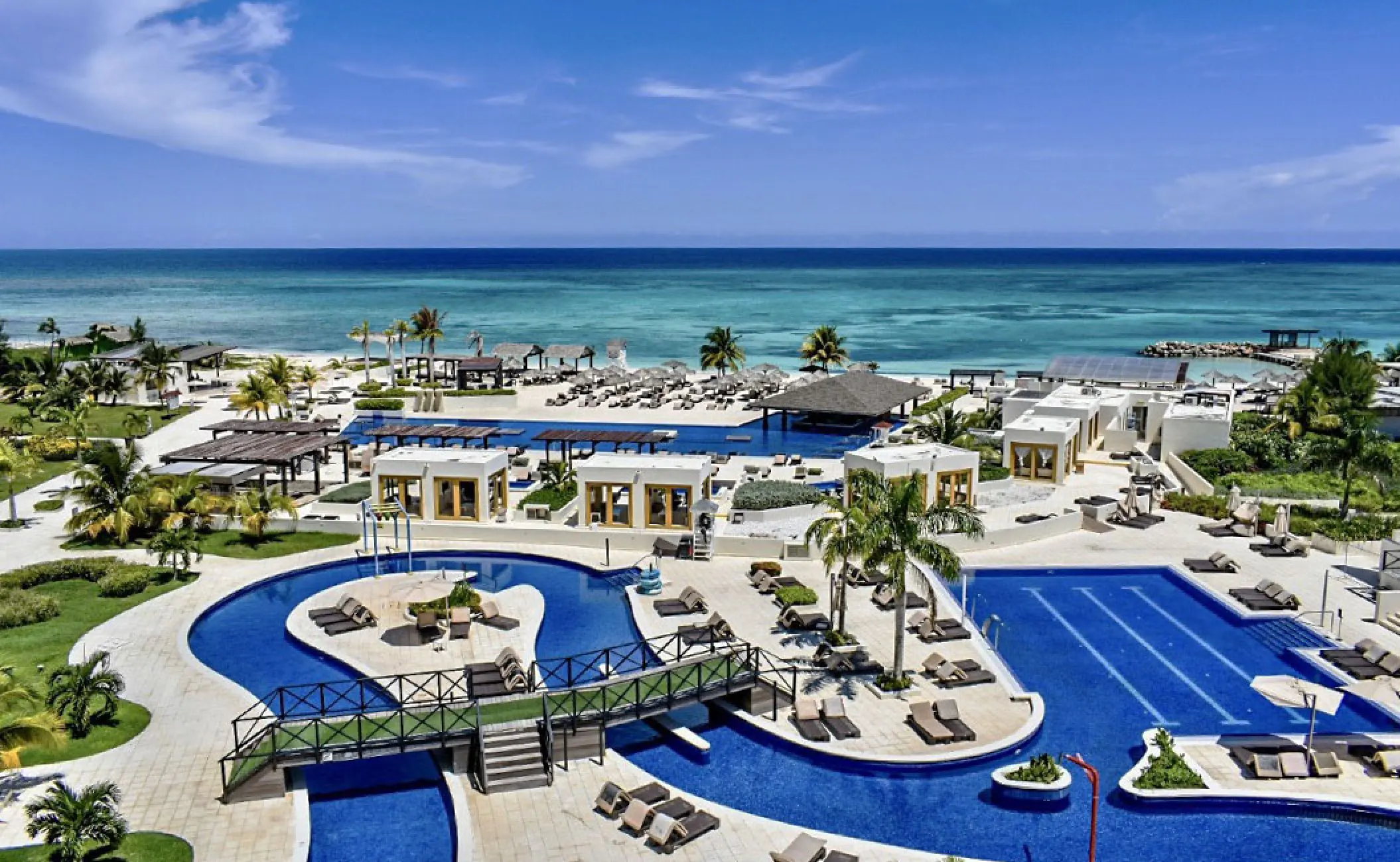 Aerial view of Royalton Blue Waters pools and beachfront, Montego Bay
