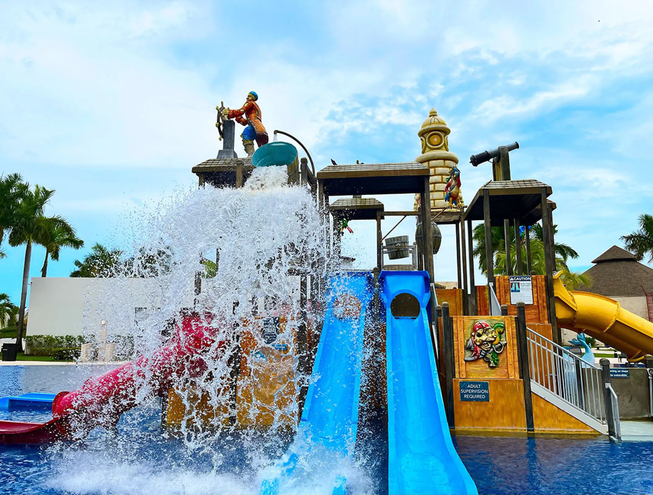 Pirate-themed water park and slides at Royalton Blue Waters, Montego Bay