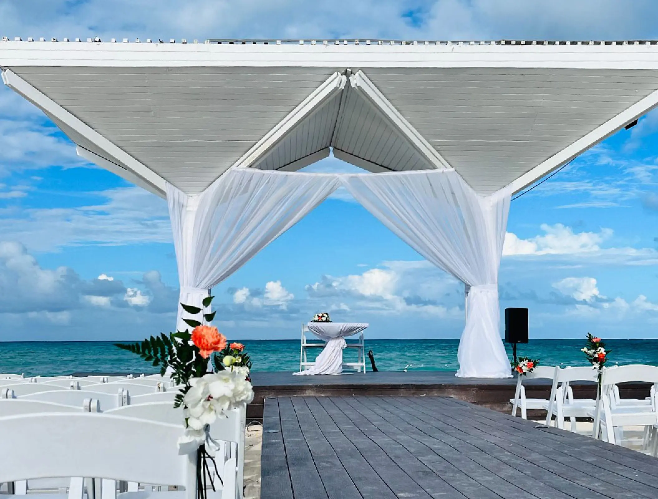 White oceanfront gazebo wedding ceremony at Royalton Blue Waters, Montego Bay