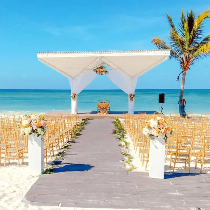 Destination Wedding setup at Beach Gazebo in Royalton Blue Waters.