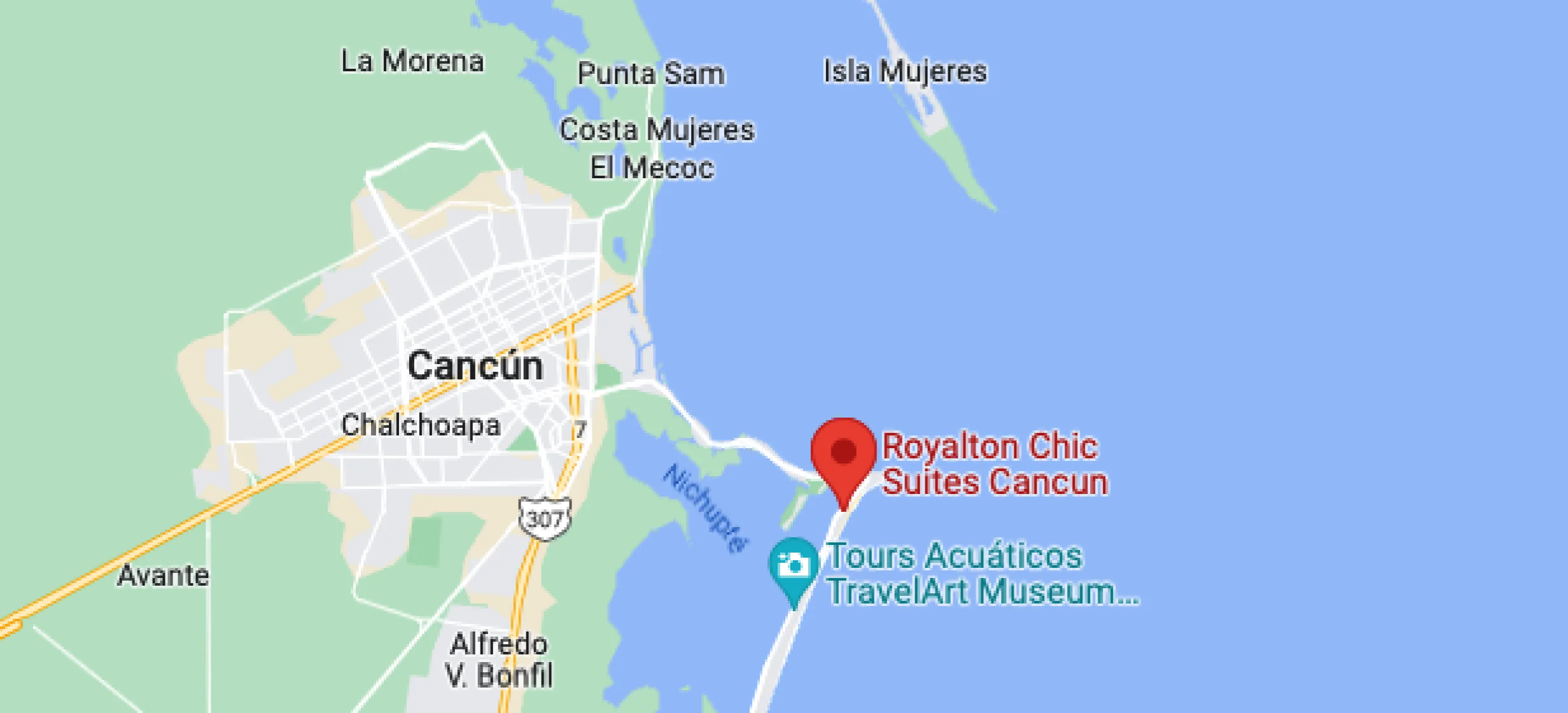 Google maps of Royalton Chic cancun
