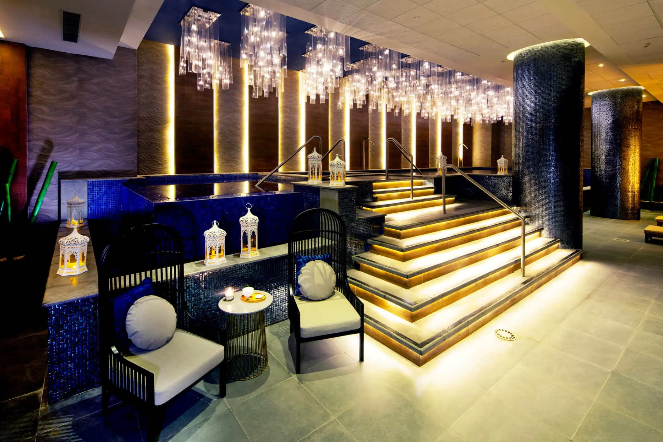 Indoor hydrotherapy pool and lounge area at Royalton CHIC Cancun, Cancun