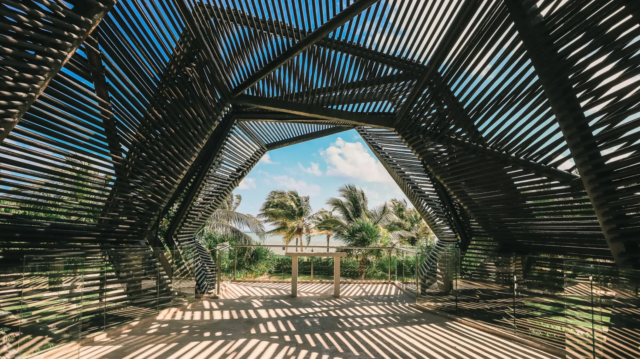 Modern slatted wood wedding gazebo at Royalton Riviera Cancun