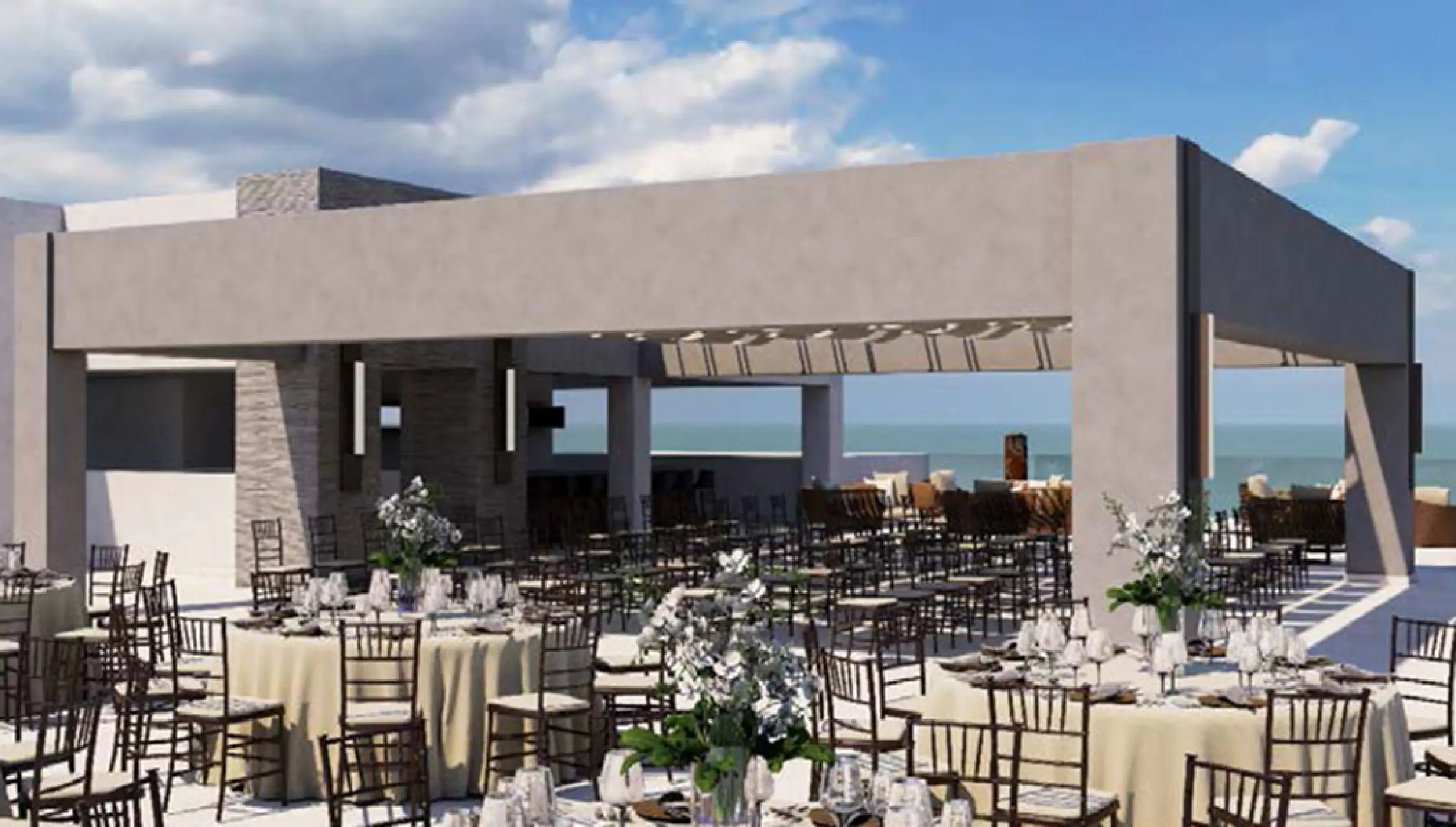 Dinner reception on grazie overview terrace  at Royalton splash riviera cancun