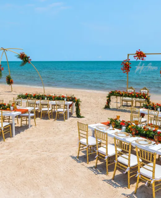 Royalton Splash Riviera Cancun Wedding ceremony setup at the beach