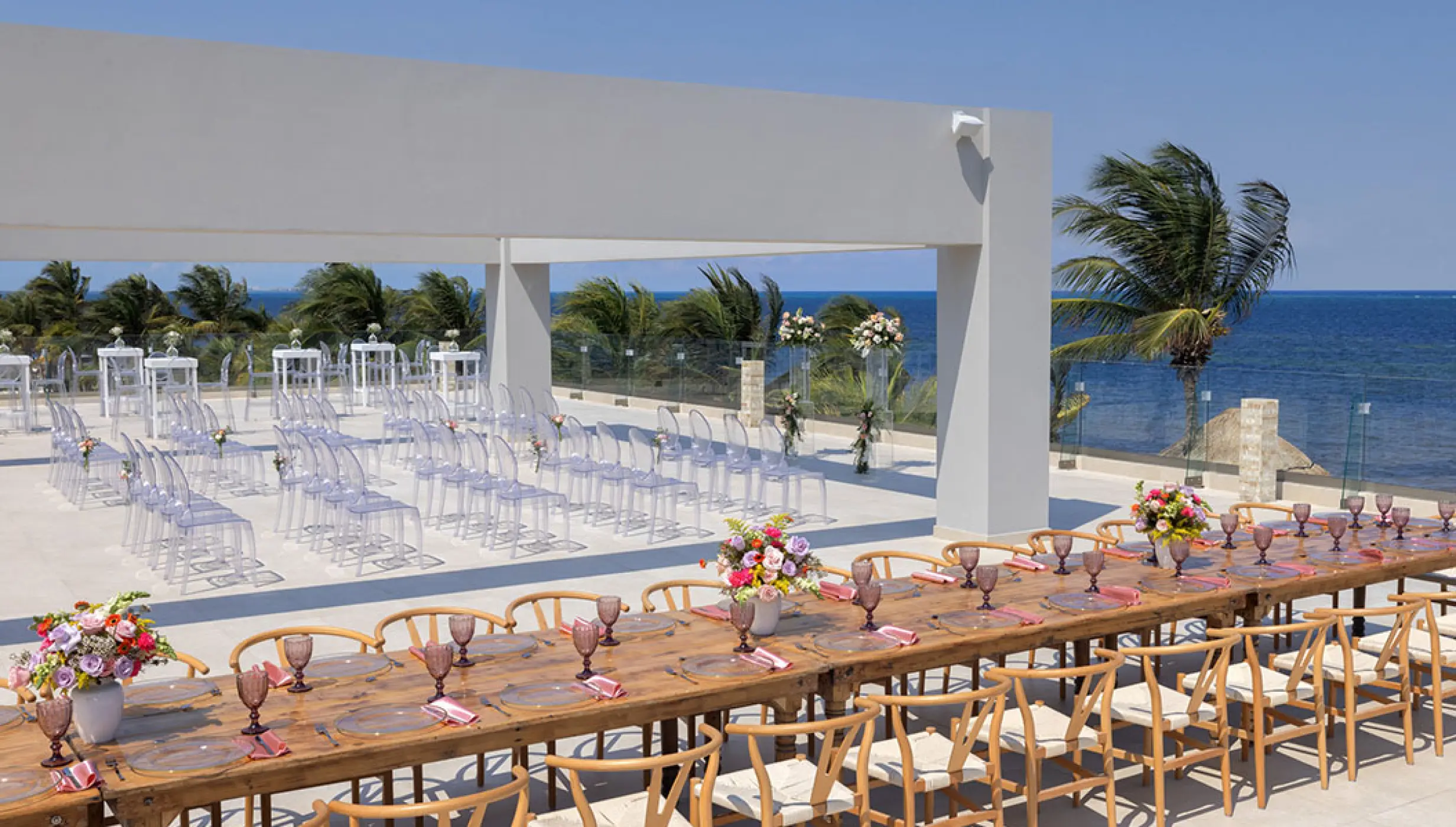 Dinner reception on grazie overview terrace  at Royalton splash riviera cancun