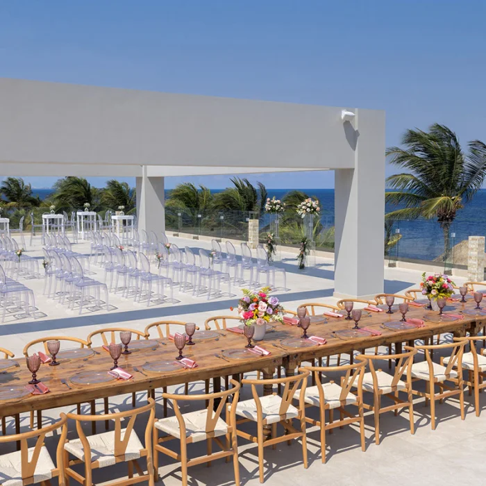 Dinner reception on grazie overview terrace at Royalton splash riviera cancun