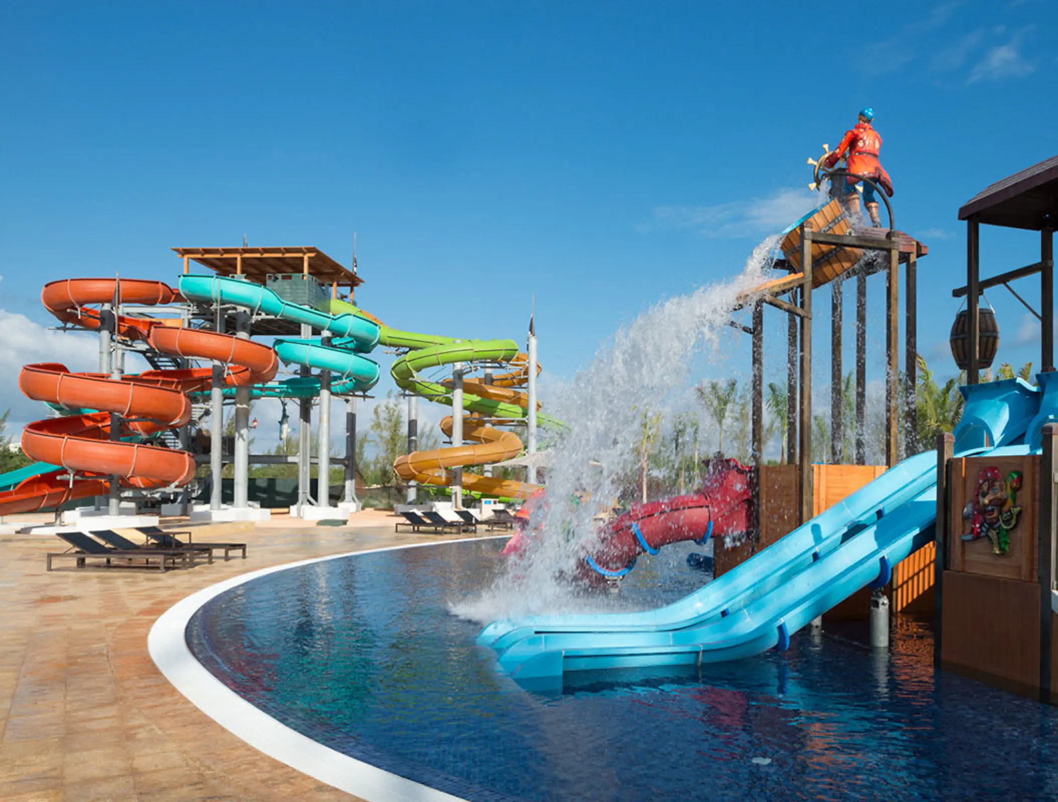 Colorful water slides and splash park at Royalton Blue Waters, Montego Bay