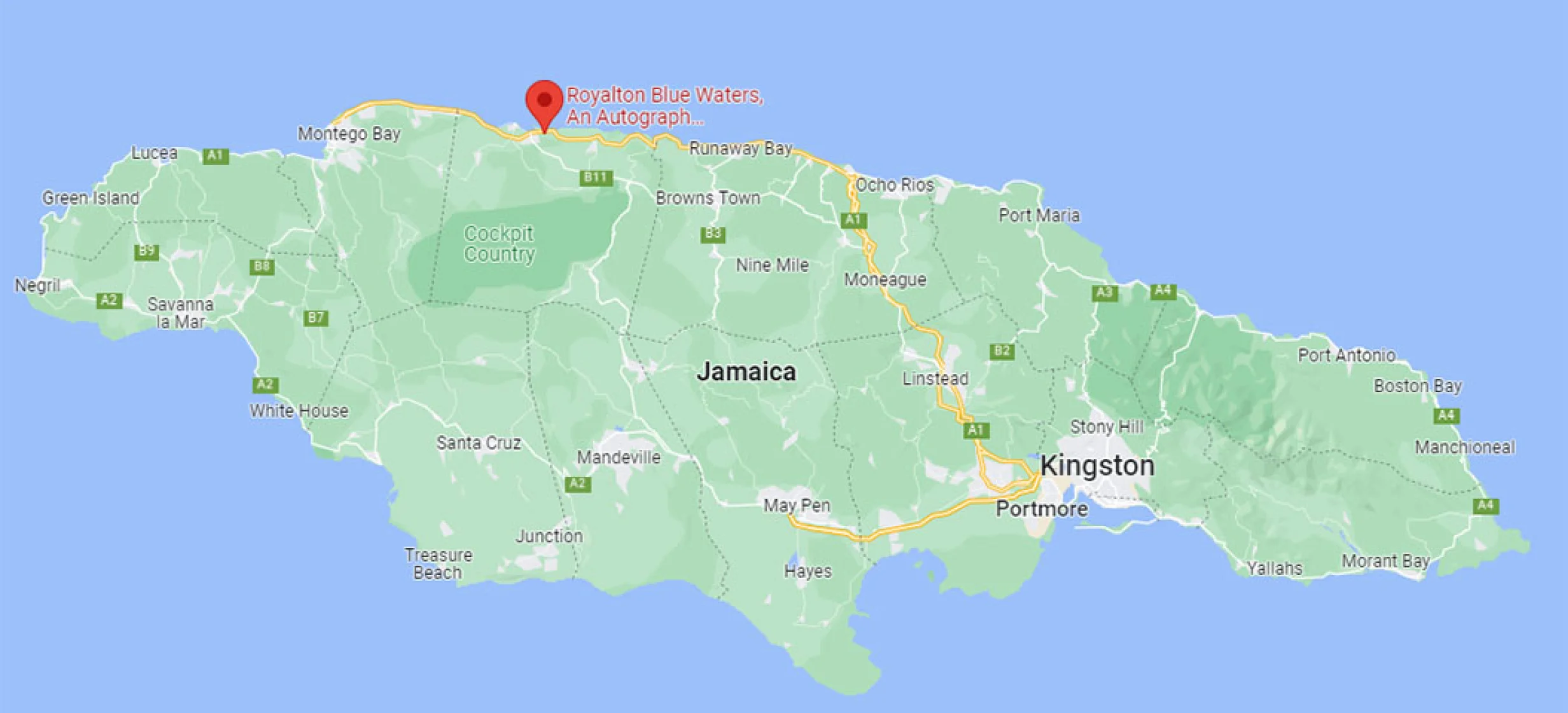 Royalton Blue Waters Montego Bay google map.