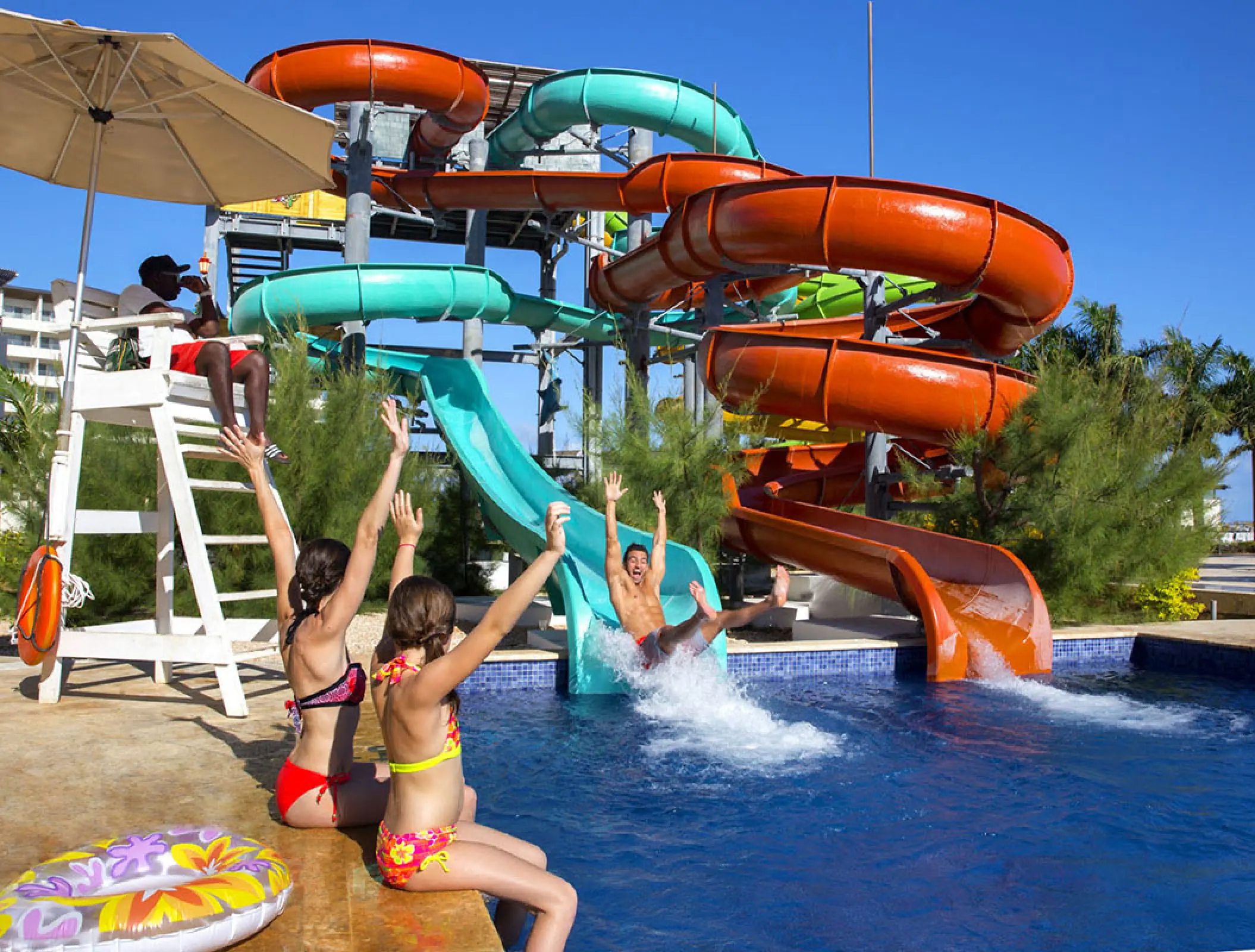 Water park slides and pool at Royalton Blue Waters, Montego Bay